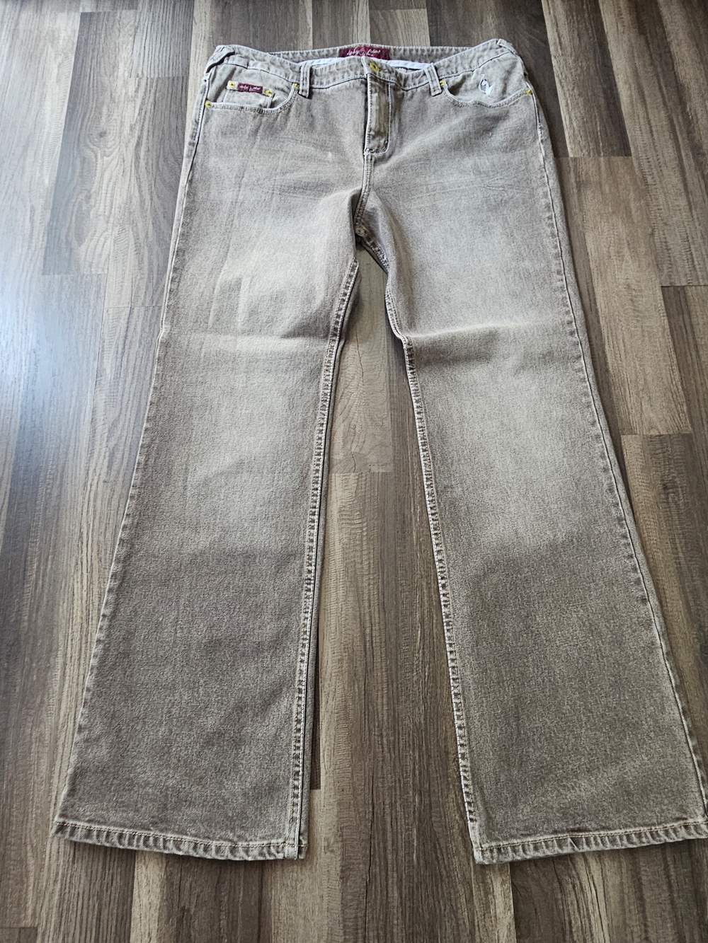 Baby Phat Women’s Boot Cut Jeans - Taupe Gray with Pink Label